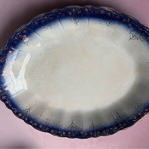Limoges Flow Blue platter with gold overlay